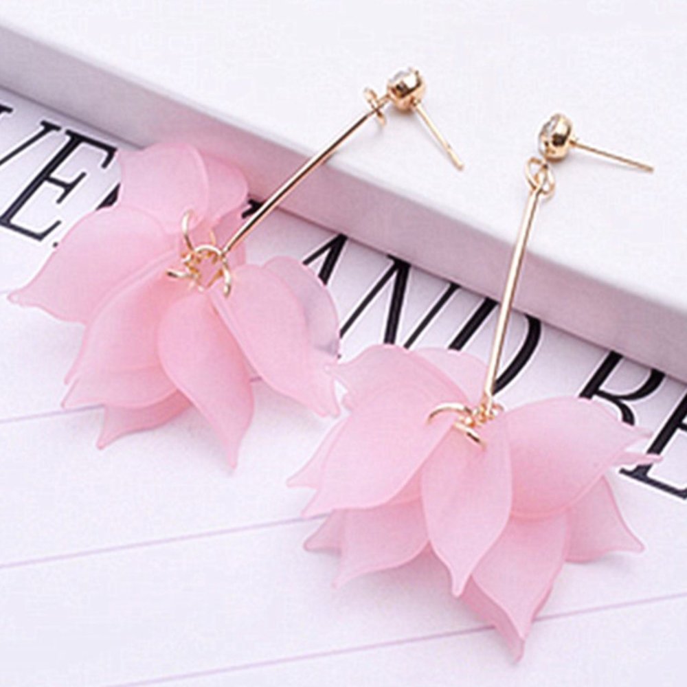 5 for $25 Pink Flower Statement Earrings - Picture 2 of 3